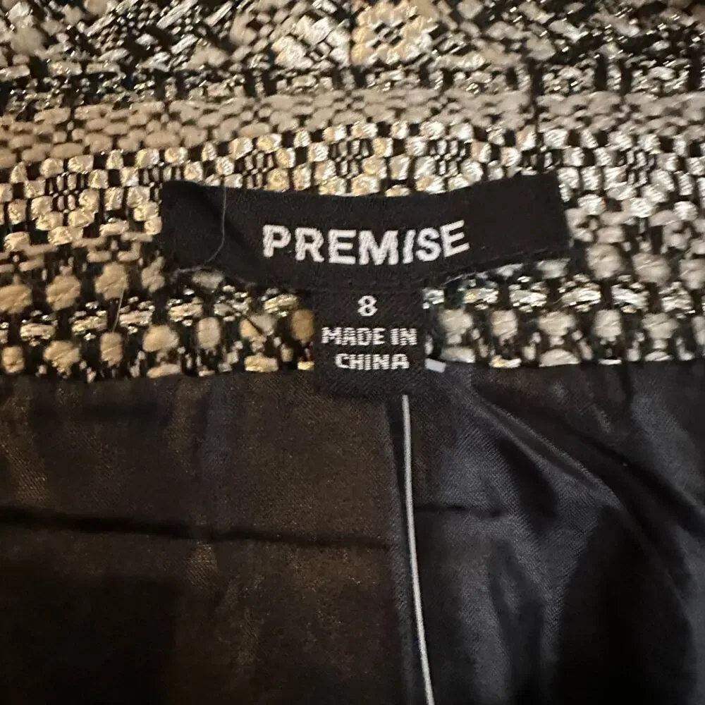Premise Women Winter Soiree Gold Black Woven Blazer Career Office Formal Size 8 - Picture 5 of 6
